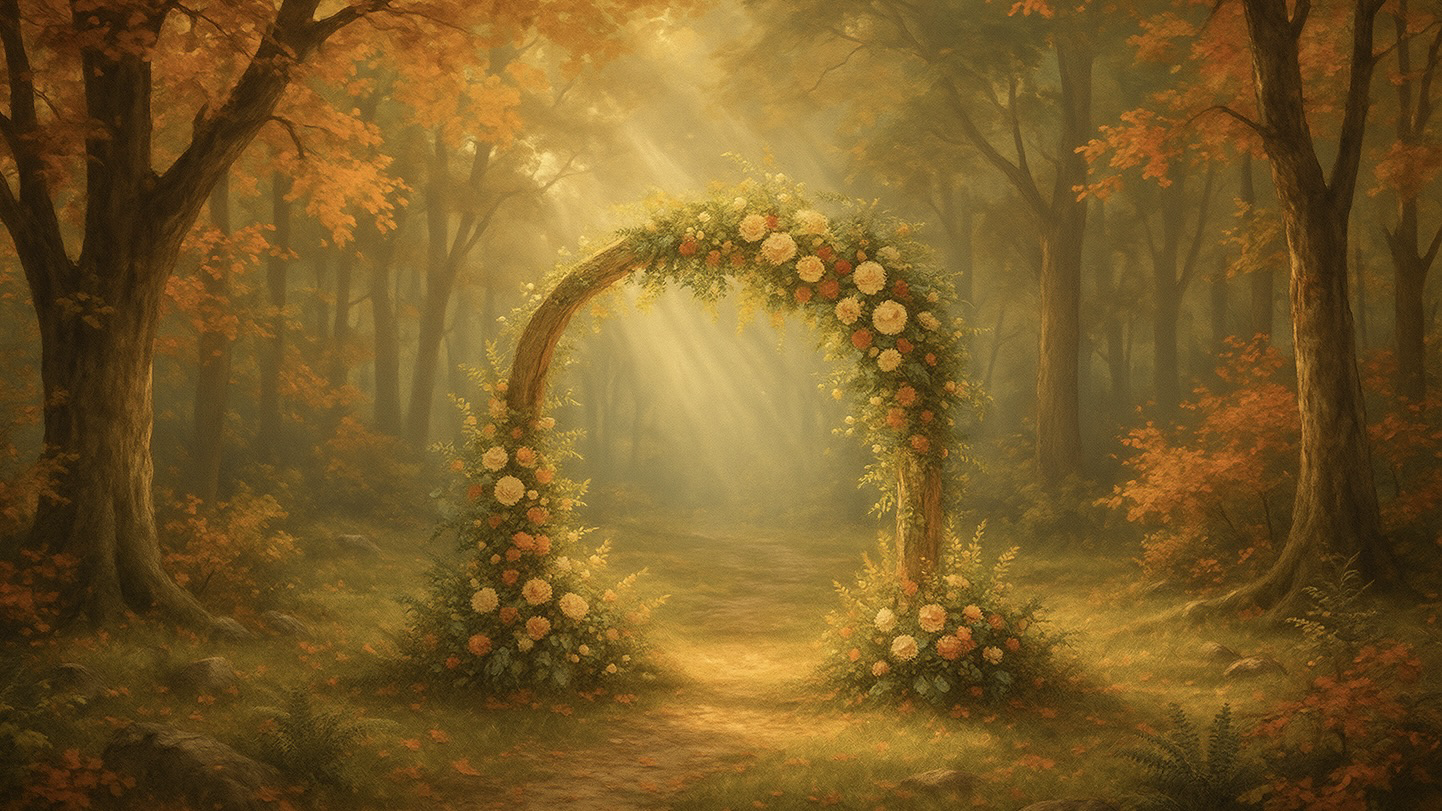 Herbstliche Lichtung mit Traubogen